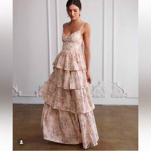 V Chapman Caterina Dress in peach tapestry